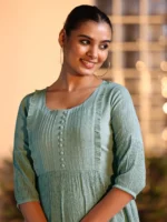 Grey Solid Cotton Blend A-line Kurti - Image 4