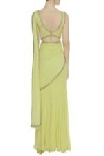 Saree Trends Women's Faux Georgette ready to wear Frill saree with unstitched blouse - Image 2