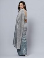 Madelyn Luxe Steel Ombre Sequin Pre Draped Saree with Unstitched Blouse - Image 2