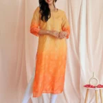 Peach Embellished Chanderi Silk Straight Kurta