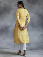 Yellow Embroidered Cotton Straight Kurta - Image 4
