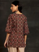 Black Printed Cotton Straight Kurti - Image 3
