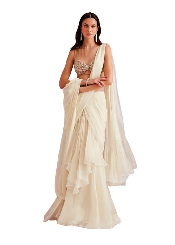 41ASZP9lzvL.jpg Women's frill ruffle ready to wear saree for wedding mehandi party diwali haldi reception navratra gift - Image 1