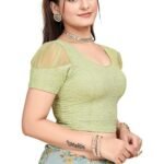 Short Sleeve with Organza Patch Sleeve Readymade Saree Blouse for Women Stylish