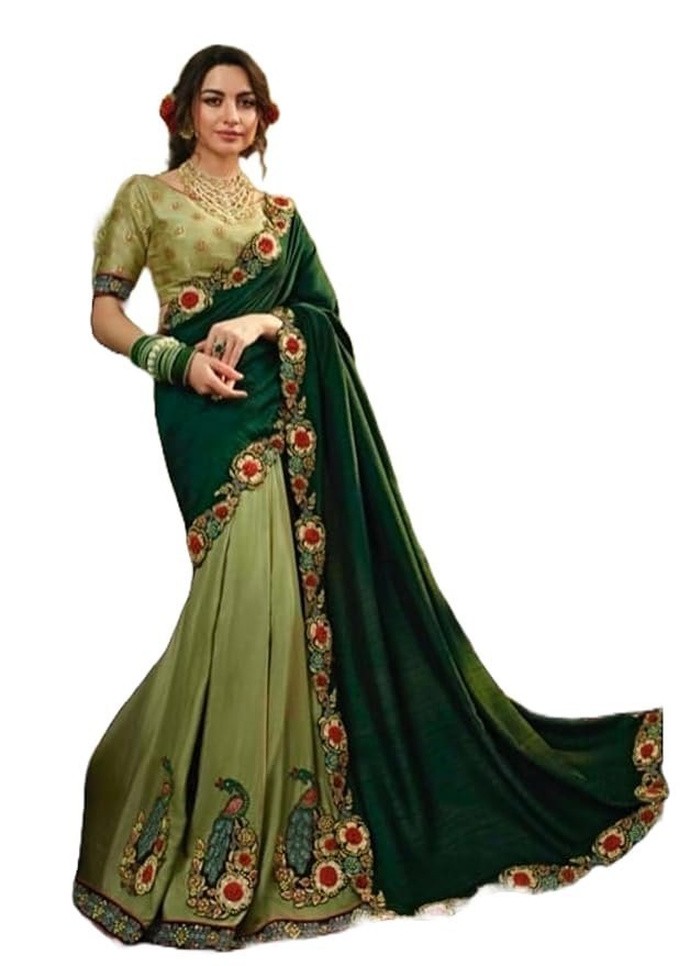 71IlHcOmL4L._SY879_.jpg Cocktail Party Woman wear Soft Weaving Silk Designer Saree Blouse Indian Trendy Ethnic Sari (ST) - Image 1