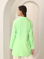 Green Solid Rayon Straight Short Kurti - Image 3