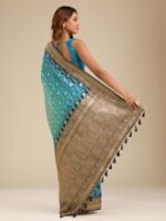 Turquoise Blue Zari Georgette Saree with Unstitched Blouse - Image 3
